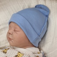 Шапочка рубчик голубая, 34см и 36см